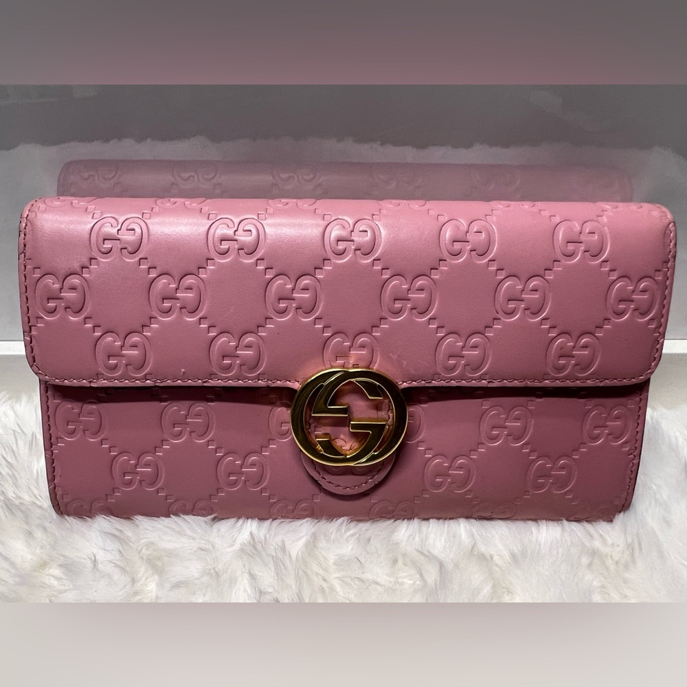 Gucci Pink Embossed Leather Wallet